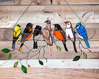 Hummingbird Stained Glass Window Hangings - Hummingbird Gift - Stained Glass Bird Sun Catcher - Humming Bird Feeder - Custom Bird Suncatcher
