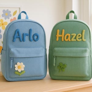 Sac à dos avec nom brodé personnalisé, cartable personnalisé en velours côtelé pour enfants, sacs pour enfants à monogramme, cadeau de rentrée, cartable pour tout-petit