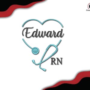 Padrão de bordado de máquina de coração de estetoscópio, designs de bordado de nome personalizado, bordado de enfermeira, bordado de nome personalizado, baixe agora