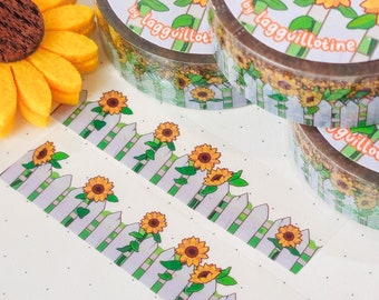 Sunny Fence Washi Tape | Sunflower Garden Fence Washi Tape | Scrapbooking | Journaling | Kawaii Stationery | 15mm x 10m |