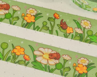 Beetle Garden Washi Tape | Cute Bugs Floral Washi Tape | Scrapbooking | Journaling | Kawaii Stationery | 15mm x 10m |