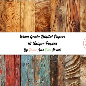 Pacchetto di carta digitale effetto legno, carta per scrapbooking in legno stampabile, download immediato, carta per scrapbooking rustica con effetto legno tinto.