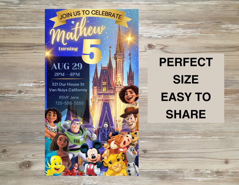 Custom Disney Magical Kingdom Invitation Birthday Party Invite Disney ...