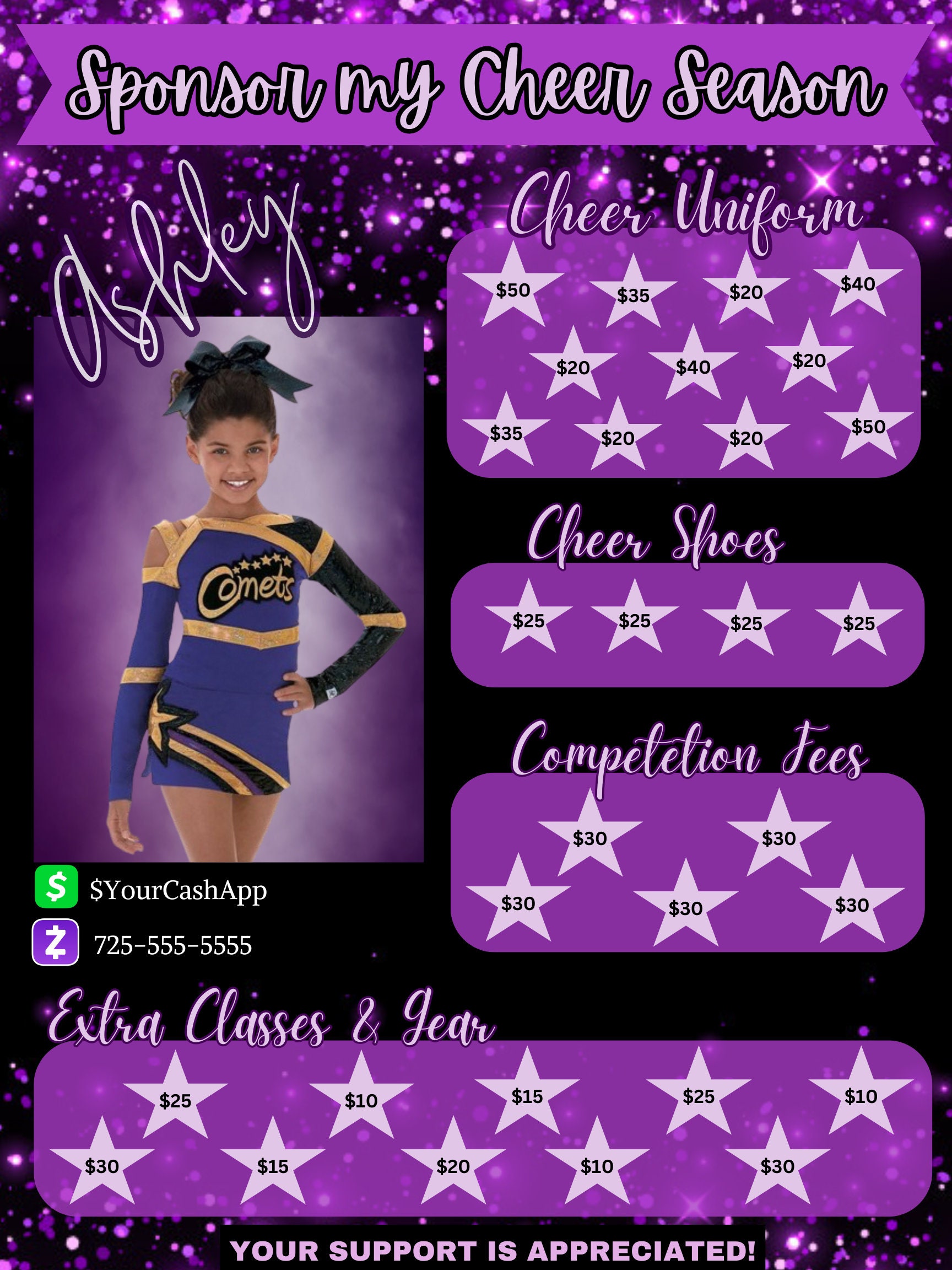 Cheer Season Sponsor Board Custom Digital Download Fill My Sponsor