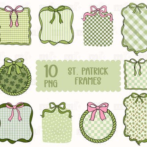Paquete de marcos PNG del Día de San Patricio, clipart de lazo de trébol (descarga digital)
