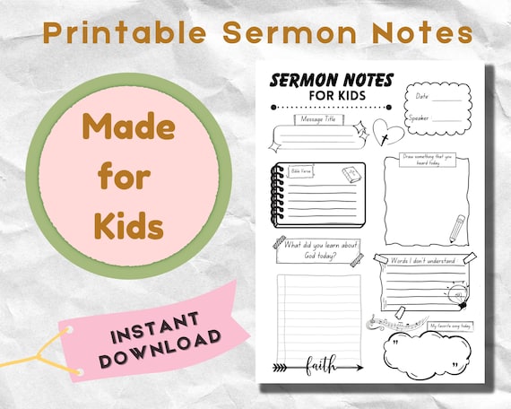 Sermon Notes for Kids Elementary Youth Christian Children Activities Church Printables Kids Youth ministry encouraging motivating activity