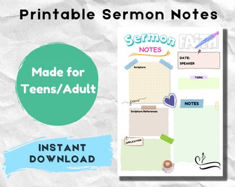 Sermon Notes for Teens and Adults Christian Motivating Encouraging Activity Spiritual Growth Printables Worship Notes for Teens and Adults
