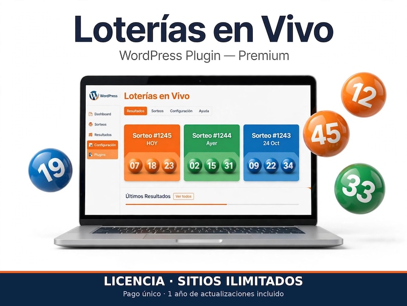 Dominican Lottery Results WordPress Plugin | Live Loterías RD + Mega Millions & Powerball, Auto-Updated - Unlimited Sites License image 1