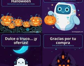 Plantillas de Halloween para redes sociales en español | 10 diseños 1080px para negocios | Social media templates PNG