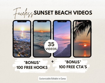 Videos sin rostro, carretes de instagram Sunset, marketing digital, videos de playa, contenido de redes sociales, tik tok, descarga digital, plantilla canva