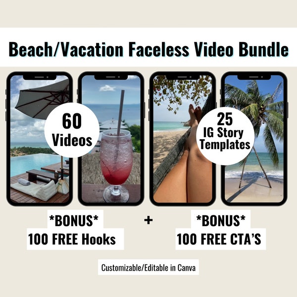 Gesichtslose Videos, Urlaubs-Instagram-Reels, digitales Marketing, Strandvideos, Social-Media-Inhalte, Tik Tok, digitaler Download, Canva-Vorlage