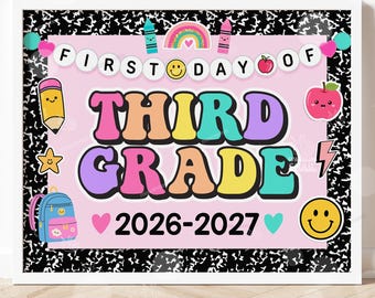 First Day of Third Grade Sign Printable Back to School Sign First Day of School Signs Instant Digital Download Teacher Kids Photo Prop 3rd