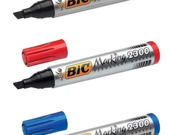 New BIC Permanent Marker Pens 2300 Thick Chisel Tip Marking Point Black Blue Red