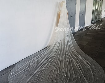 Voile de tulle perlé et perlé de fée, voile de mariée cathédrale, voile de tulle avec peigne, voile de mariage, pièces de mariage, longueur personnalisée.