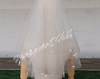 Romantic heart-shaped embroidery veil, short double layers veil, bridal ivory tulle veil, wedding veil, photo shooting, bridal headdress