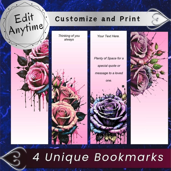 Thoughtful Mother's Day Custom Digital Bookmark Personalized Printable Gift for Mom Pink Rose Gift Idea with Customizable Meaningful Message