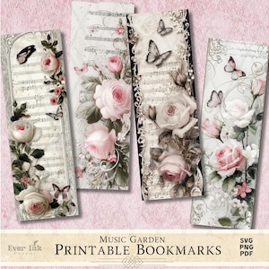 Coquette Bookmark Floral Print Artful Bookmark for Junk Journal Musical Bookmark Design Idea for Handmade Bookmark Digital Sublimation PNG
