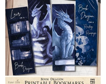 Book Dragon Bookmark Digital Book Lover Gift for Junk Journal Dragon Book Mark Fantasy Reader Print Bookmark Sublimation Design Printable