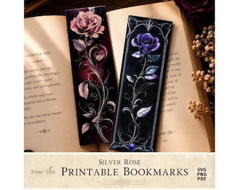 Gothic Rose Printable Bookmarks Victorian Floral Bookmark Bundle Moody Botanical Bookish Gift Valentine Printable PNG PDF SVG Junk Journal