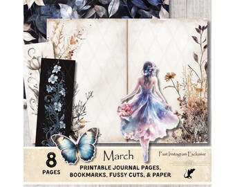 Bookmark Spring Junk Journal Sticker Floral Scrapbook Garden Ephemera Printable Bookmarks Designs for DIY Journal Paper Craft Idea for March