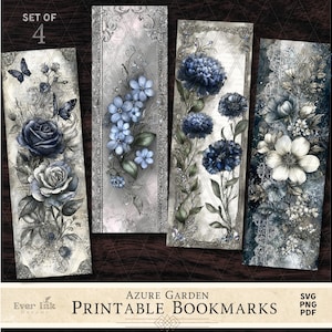 Conjunto de marcadores digitais Blue Junk Journal Floral Junk Journal Blue Toile Estética Jardim Digital Scrapbook Bookmark Cartão Digital DIY para ela