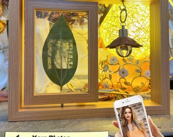 Personalized Leaf Carving Light Bulb Frame: Custom Photo Art