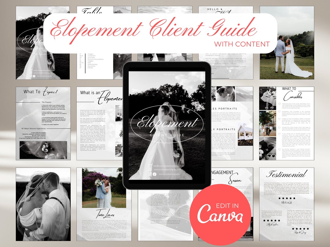 Photography Welcome Guide.pdf Elopement Photography Welcome Guide, Canva Template (PDF) - Etsy