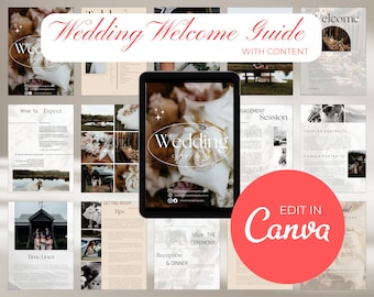 Guide de bienvenue pour la photographie de mariage : magazine client bohème (modèle canva)