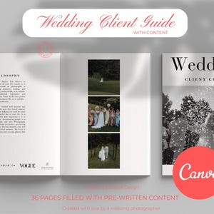 CANVA Modern Wedding Photography Welcome Guide, Pricing Guide, Wedding Magazine Template,  Editorial Client Guide, Pre Written Wedding Guide