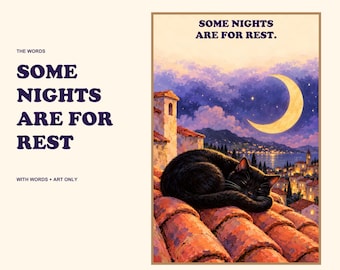 Black Cat Print, Some Nights Are for Rest, Moon and Rooftops Wall Art, Printable Gift