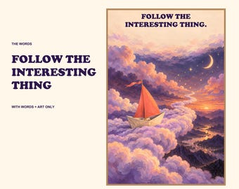 Paper Boat Print, Follow the Interesting Thing, Celestial Dreamscape Wall Art, Digital Download