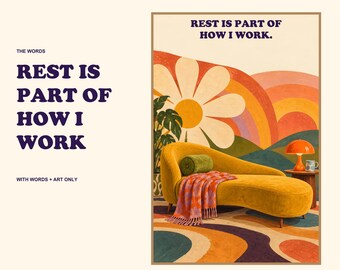 Rest Is Part of How I Work Print, Groovy Daybed Wall Art, Neurodivergent Affirmation, Digital Download