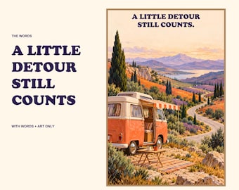 Camper Van Print, A Little Detour Still Counts, Colorful Travel Wall Art, Digital Download