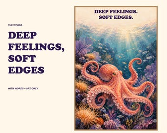 Octopus Print, Deep Feelings Soft Edges, Colorful Ocean Wall Art, Digital Download