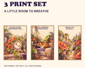 Cozy Wall Art Set of 3, Sleeping Fox Butterfly Clock and Hedgehog Prints, Printable Gift