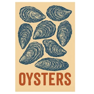 Vintage Oyster Poster Printable – Hand-Drawn Coastal Kitchen Wall Art – Nautical Seafood Decor – Instant Digital Download