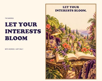 Book Garden Print, Let Your Interests Bloom, Fantasy Book Lover Wall Art, Printable Gift