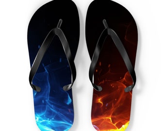 Red and Blue Flame Flip Flops