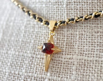 Garnet North Star Pendant Necklace, January Birthstone Gift, Real Genuine Garnet Gemstone Jewelry, 2nd Anniversary Gift For Her