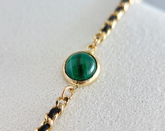 Malachite Stone Bracelet For Women, Natural Stone Jewelry, Curb Chain, Silver Malachite Bracelet, Birthstone Jewelry For Her, Anniversary