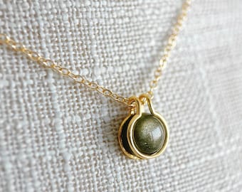 Minimalist Golden Sheen Obsidian Necklace, Natural Round Cabochon Gemstone Charm Necklace, Crystal Jewelry For Woman, Gift For Sister