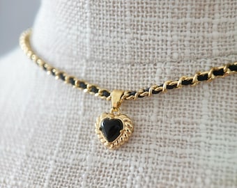 Dainty Onyx Heart Necklace, Elegant Black And Gold Choker, Natural Tiny Gemstone Pendant, Black Stone，Elegant Crystal Jewelry Gift For Women