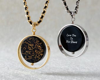 Custom Star Map By Date, Personalized Constellation Map Pendant Necklace, Birthday Gift For Daughter, Natural Onyx,  Anniversary Date Gift