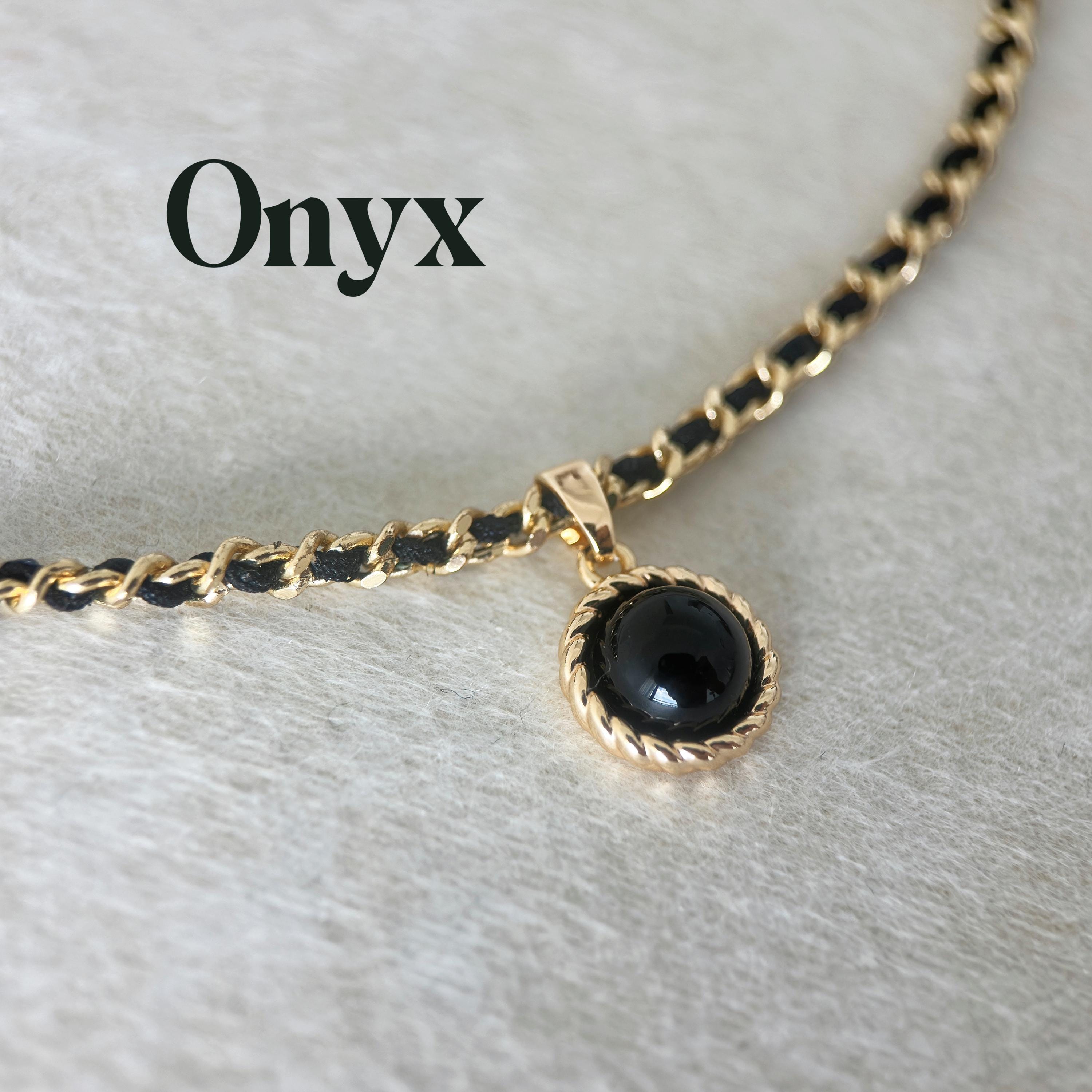 Gold Necklace With Black Stone - Etsy Australia