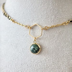 Sierlijke serafinietketting, natuurlijk groen patroon stenen choker, cabochons edelsteen gelaagde ketting, handgemaakte geweven kristallen sieraden