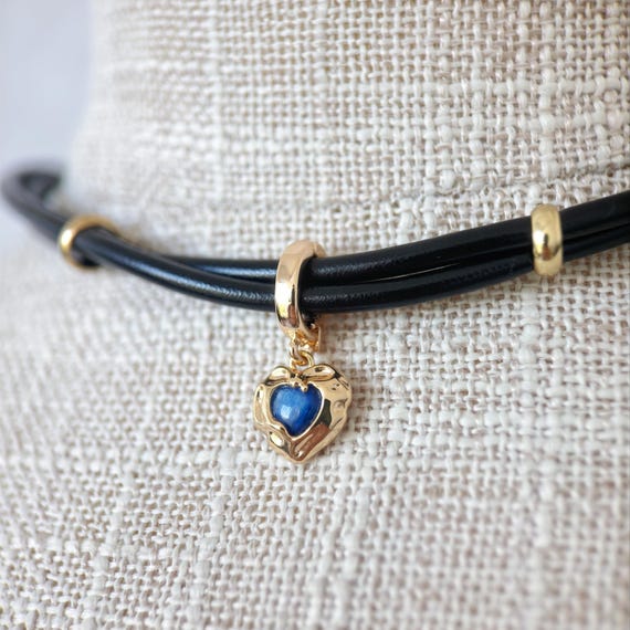 Kyanite Heart Choker Necklace with Melted Heart Pendant & Matching Earrings, Gothic Romance Jewelry