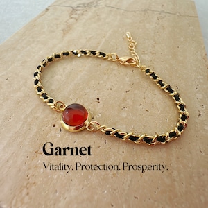 Genuine Garnet Bracelet For Women, Natural Glow Red Garnet Jewelry, Curb Chain, January Birthstone Bracelet, Mother&#39;s Day, Gift For Her