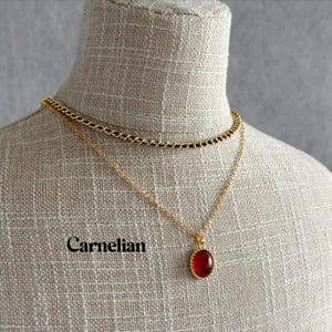Elegant Carnelian Duo Necklace, Oval Pendant Necklace, Natural Red Cabochon Layered Choker, Jewelry For Women, Gift For Her, Summer Jewelry