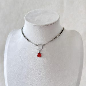 Dainty Carnelian Necklace, Natural Red Orange Choker, Cabochons Gemstone Layered necklace, Handmade Woven Gold And Black Jewelry, Girlfriend bild 7
