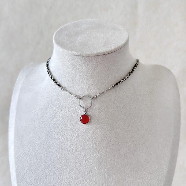 Dainty Carnelian Necklace, Natural Red Orange Choker, Cabochons Gemstone Layered necklace, Handmade Woven Gold And Black Jewelry, Girlfriend bild 7